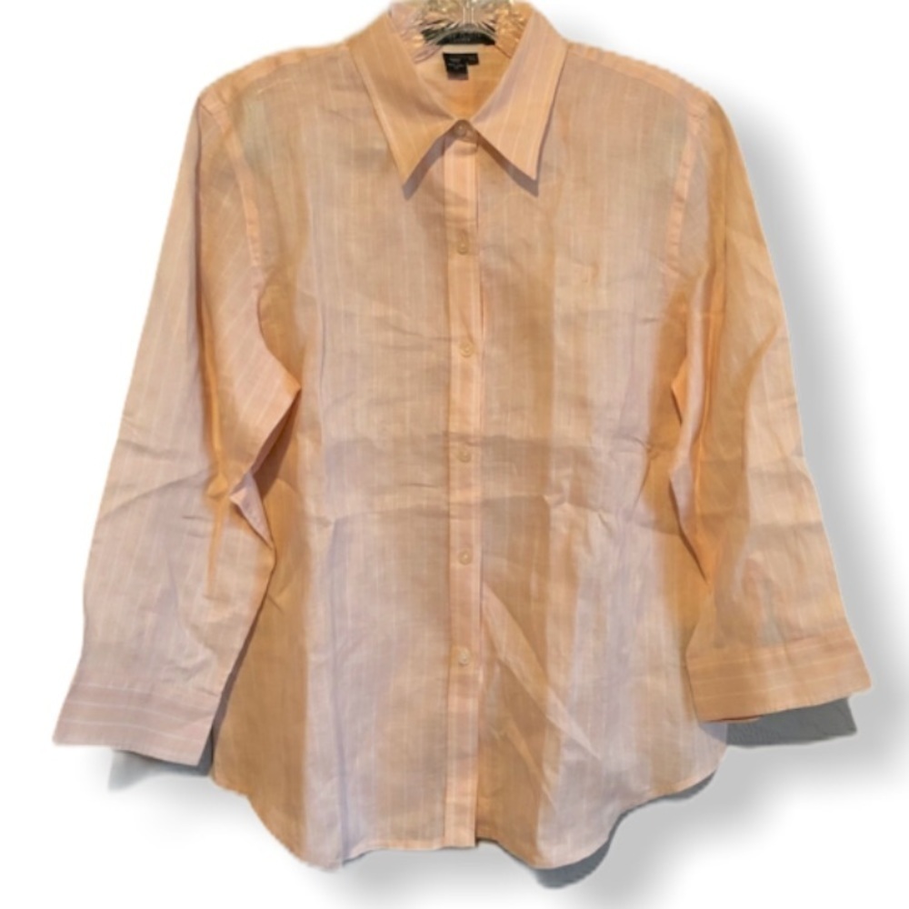 Lauren Ralph Lauren Pin Striped Button Down Linen Shirt‎